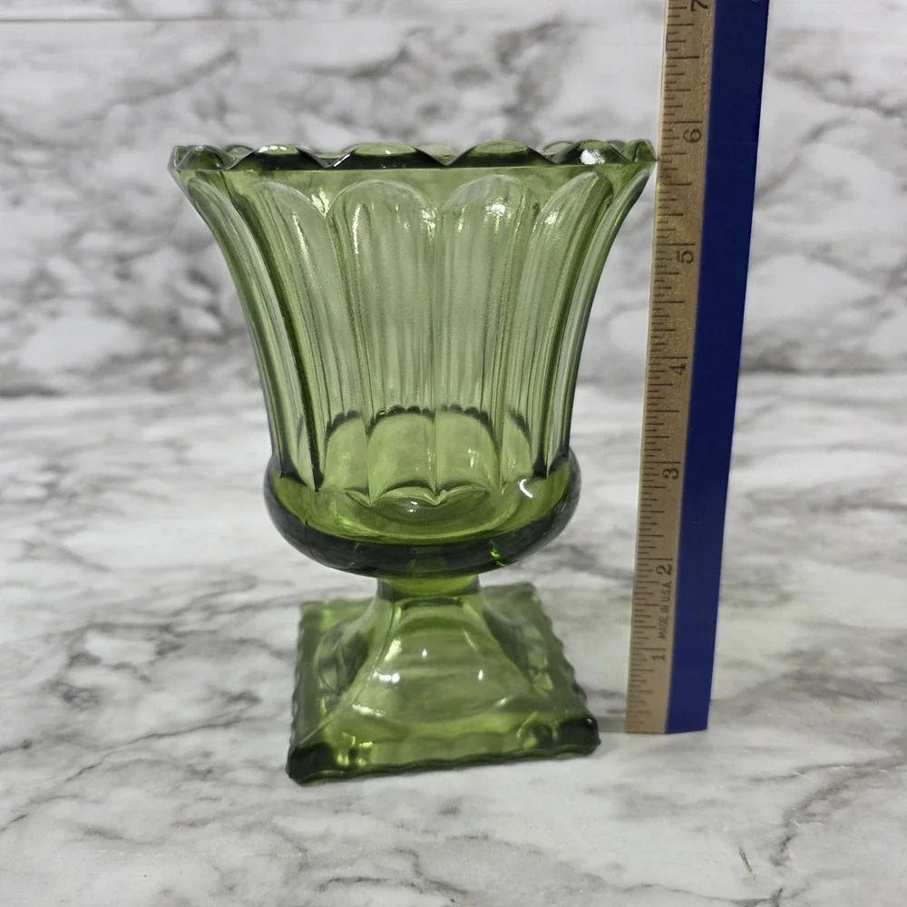 Vintage Green Indiana Glass Vase 6